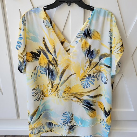 Cap Sleeve Tropical Top - Yellow - Medium - Picture 1 of 5